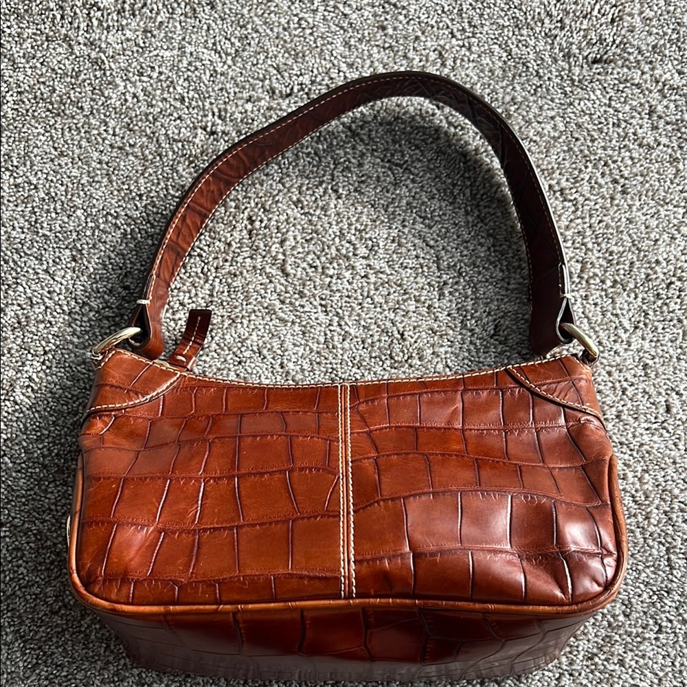 Dooney & Bourke Croc-Embossed Small Brown Leather Shoulder Bag